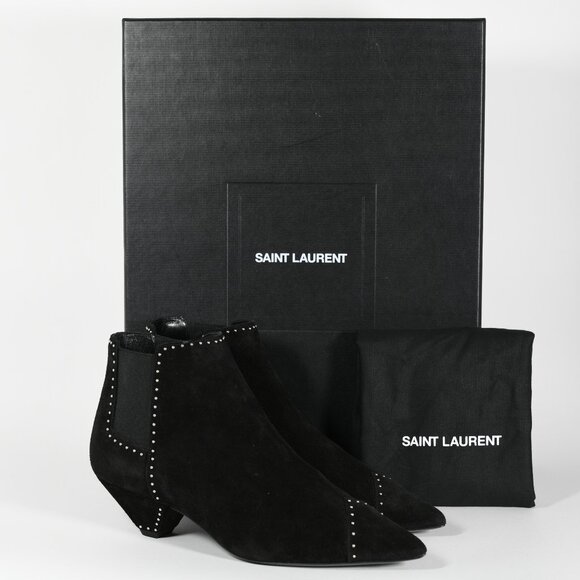 Saint Laurent Blaze Studded Suede Ankle Boots Black Size 38.5 New with Box - Picture 2 of 16